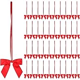 Meseey 50pcs 8 Inch Stretch Elastic Loops with Pre-Tied Red Ribbon Bows for Gift Wrapping,Baby Showers, Weddings, Christmas Boxes (8", Red)
