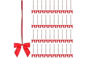 Meseey 50pcs 8 Inch Stretch Elastic Loops with Pre-Tied Red Ribbon Bows for Gift Wrapping,Baby Showers, Weddings, Christmas Boxes (8", Red)