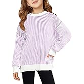 Haloumoning Girls Striped Pullover Sweaters Chenille Crew Neck Cable Knit Tops 5-14 Years