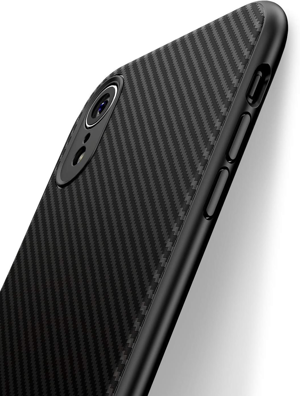 J Jecent iPhone XR Case, [Carbon Fiber Texture Design] Light ShockProof Brushed Rugged Grip Cover Slim Simple Stylish Soft TPU Silicone Bumper Case for iPhone XR 6.1 Inch (Black)
