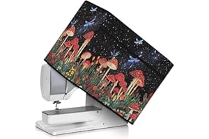 Annejudy Sewing Machine Cover with Convenient Pockets Sewing Machine Dust Cover Compatible with Most Standard Sewing Machine Easy to Clean, Mushroom Dragonfly