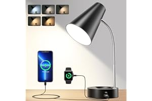 RUNTOP Desk Lamp, Black Desk Lamps for Home Office, LED Desk Light with USB Port and Type C Port, 5 Brightness Levels, 5 Color Temperatures, Flexible Gooseneck Desk Lamp, Table Lamp for Reading Study
