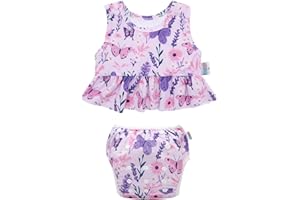 Toddler Baby Girl Swimsuit,Infant Bathing Sleeveless Bikinis Swimwear,Baby Reusable Swim Diaper with Matching Top BLC1909-P