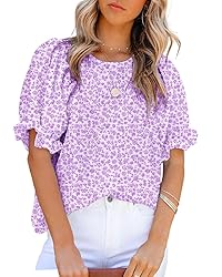 Dokotoo Womens Tops Cute Floral Print Round Neck