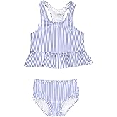 RuffleButts Girls UPF50+ Sun Protection One Shoulder Ruffle Tankini Two Piece Swimsuit