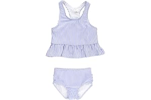 RuffleButts Girls UPF50+ Sun Protection One Shoulder Ruffle Tankini Two Piece Swimsuit