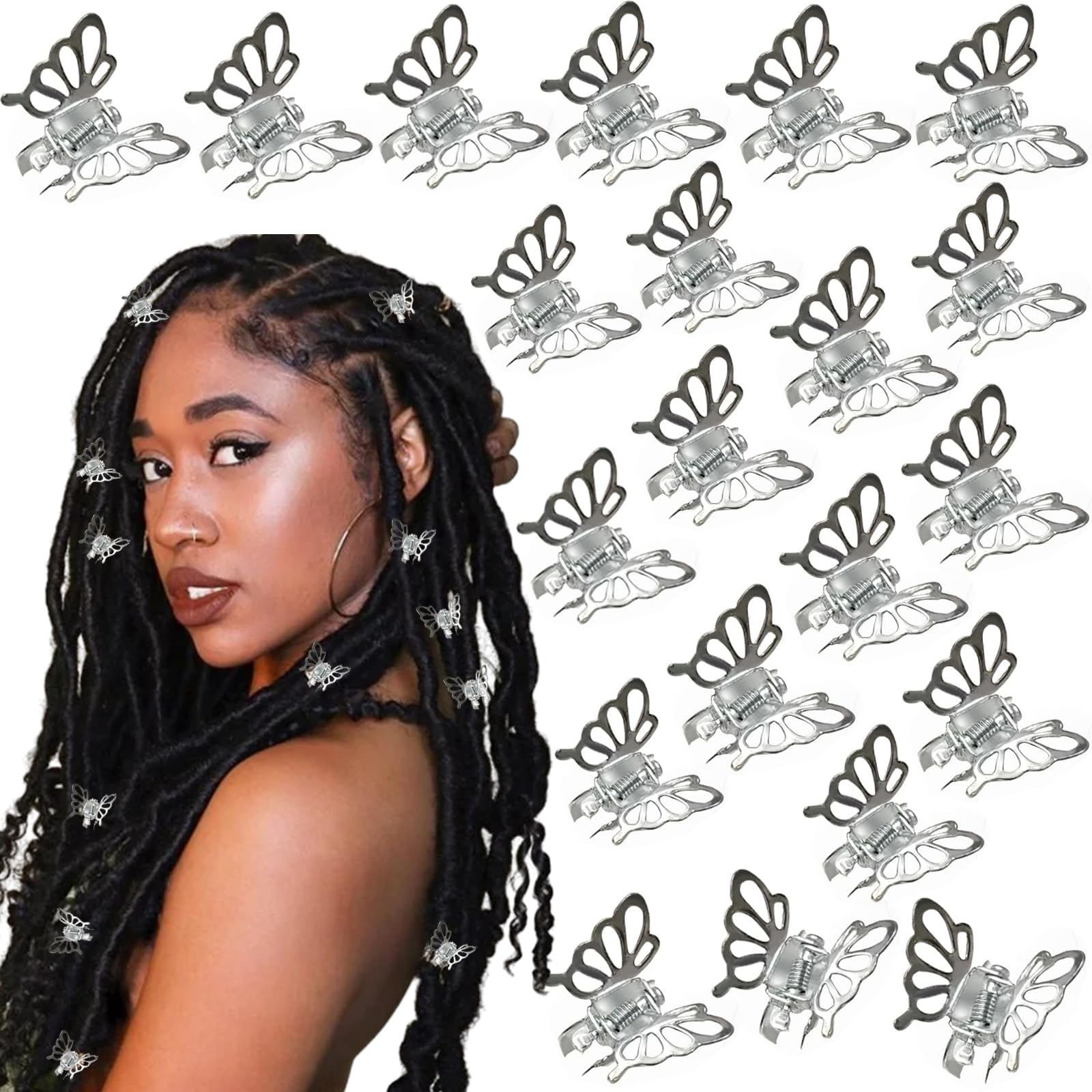 Photo 1 of 30 Pcs Hair Clips Sliver Butterfly Mini Hair Claw for Women Small Metals Hollow Butterfly Fashion Accessories Styling Strong Hold Jaw Clips Claw Clip