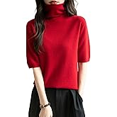 Chanyarn Women's Turtleneck 100% Merino Wool Spring Fall Winter First-Line Ready to Wear Seamless Knit Short Sleeve Sweater