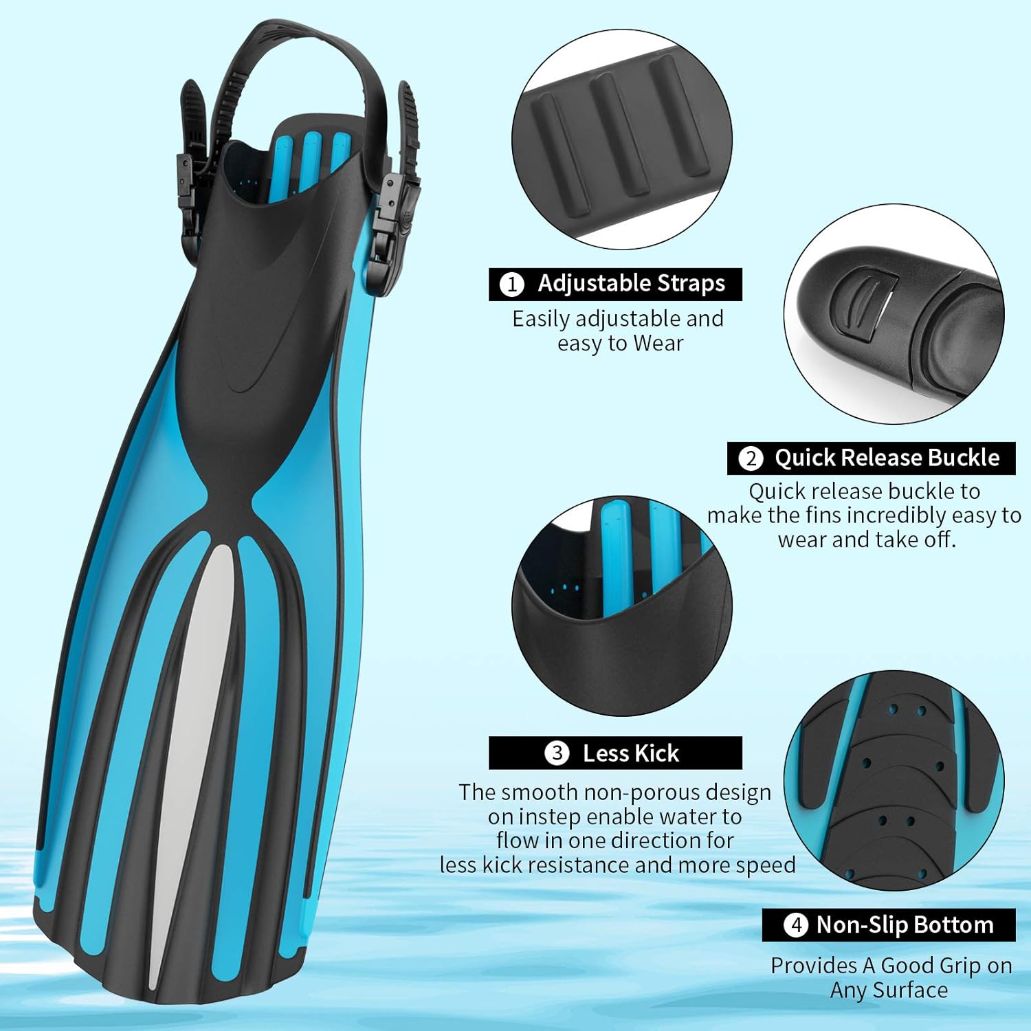 Scuba Diving Fins with Open Heel, Adjustable Buckles, 4 Channel Blades, TEP&TPR High Toughness Material for Snorkeling, Swimming, Professional Free Diving Fins for Adults Women, Men : Sports & Outdoors