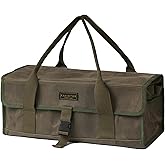 Camping Gear Bag, Buckle-closure Outdoor Camping Cookware Tool Bag with 4 Hanging Holes & Dedicated Tent Stake Compartment, BBQ Accessories Soft Case Container, Army Green