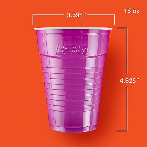 HEFTY EVERYDAY 16 OZ DISPOSABLE PARTY CUPS – 16 FL OZ – 100 / PACK – ASSORTED BRIGHT – COLD DRINK, PARTY
