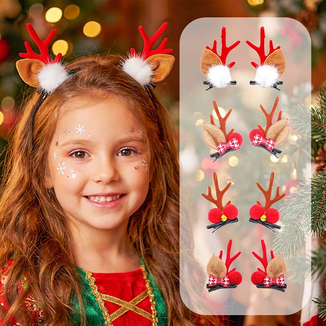 IYOU Christmas Antler Hair Clips Red Deer Ears Hair Accessories Bow Christmas Party Hairpins for Women and Girls