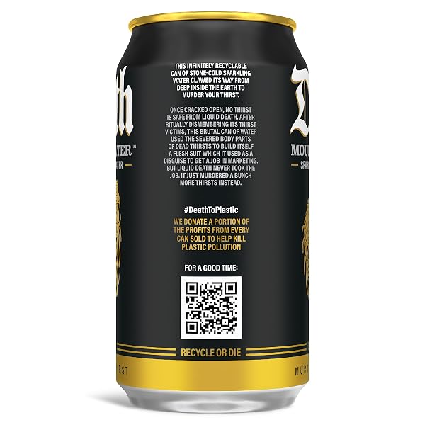 LIQUID DEATH SPARKLING MOUNTAIN WATER, REAL MOUNTAIN SOURCE, ICE-COLD CANS, INFINITELY RECYCLABLE, 12 FL OZ (PACK OF 12)