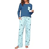 Namatime Cotton Pajamas for Women Set 2 Piece Lounge Sets Print Long Sleeve Soft Pjs Winter Loungewear Sleepwear with Pockets