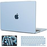 G JGOO Compatible with MacBook Air 13 inch Case 2026 2025 2024 2023 2022 M4 A3240 M3 A3113 M2 A2681, Matte Plastic Hard Shell for MacBook Air 13.6 inch Case +Keyboard Cover +Screen Protector, Sky Blue