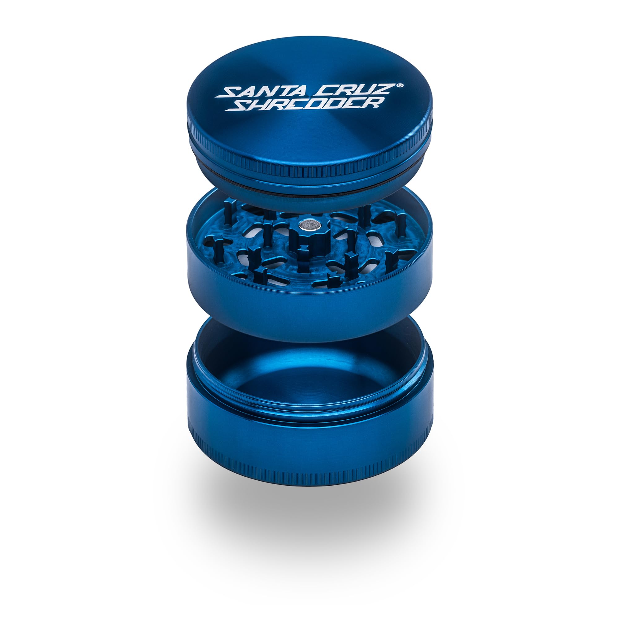 Santa Cruz Shredder Metal Herb Grinder Knurled Top for Stronger Grip 3-Piece Large 2.7" (Blue)