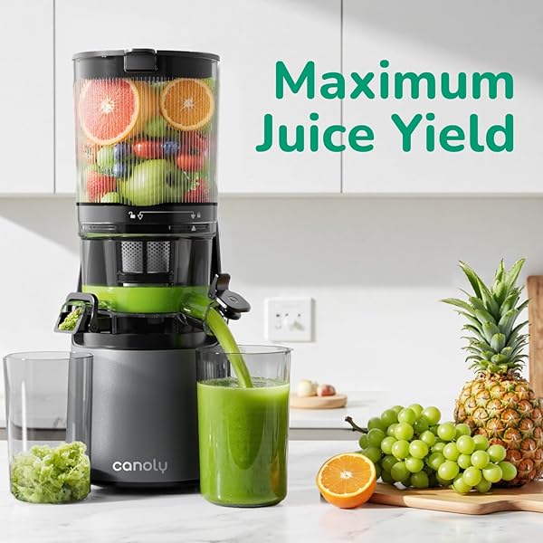 CANOLY C16 COLD PRESS JUICER, 6″ EXTRA WIDE FEED CHUTE, 3-IN-1 STRAINERS (JUICE & SORBET & NUT MILK), POWERFUL AC BRUSHLESS MOTOR, SELF PRECUT SYSTEM, JUICER MACHINES WITH BPA-FREE (SPACE GRAY)