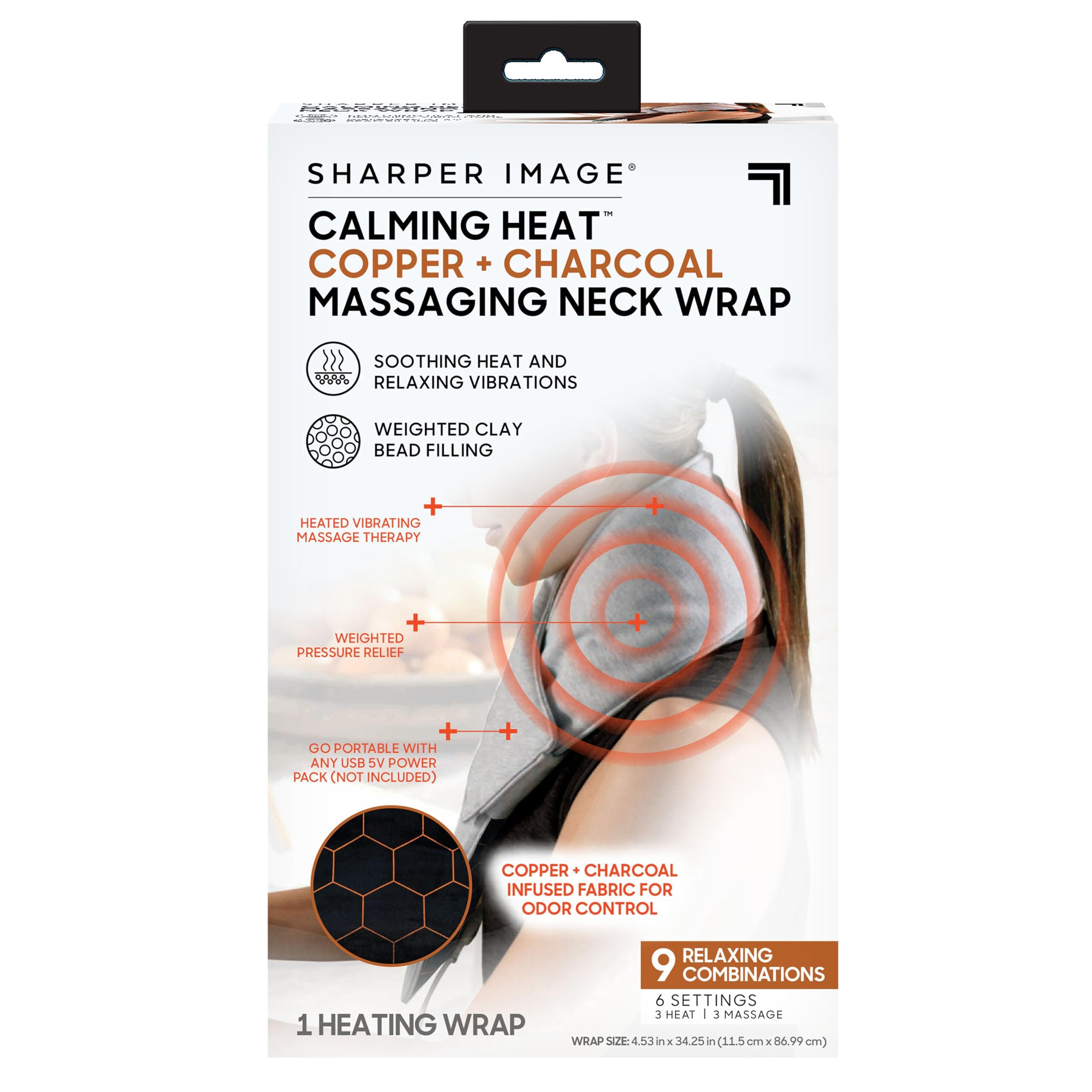 Photo 1 of Calming Heat Neck Wrap by Sharper Image | Weighted Copper & Charcoal, Heating Pad, Auto Shut-Off Feature, Gift for Holidays, Women & Men | 3 Heat & 3 Vibrating Massage Settings