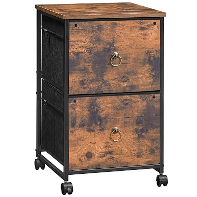 HOOBRO 2 Drawer Mobile File Cabinet, Rolling Printer Stand, Vertical Office Filing Cabinet for Home Office, A4/Letter Size, Nonwovens Drawer, Rustic Brown BF20WJ01