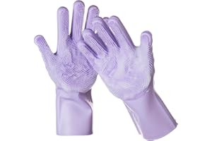 DELOMO Dog Washing Gloves 1 Pair: Soft and Gentle Silicone Pet Grooming Gloves - Bathing Scrubber Brush Mitt Grooming Shedding Fur Removal Massage for Dogs/Cats/Horse, Purple