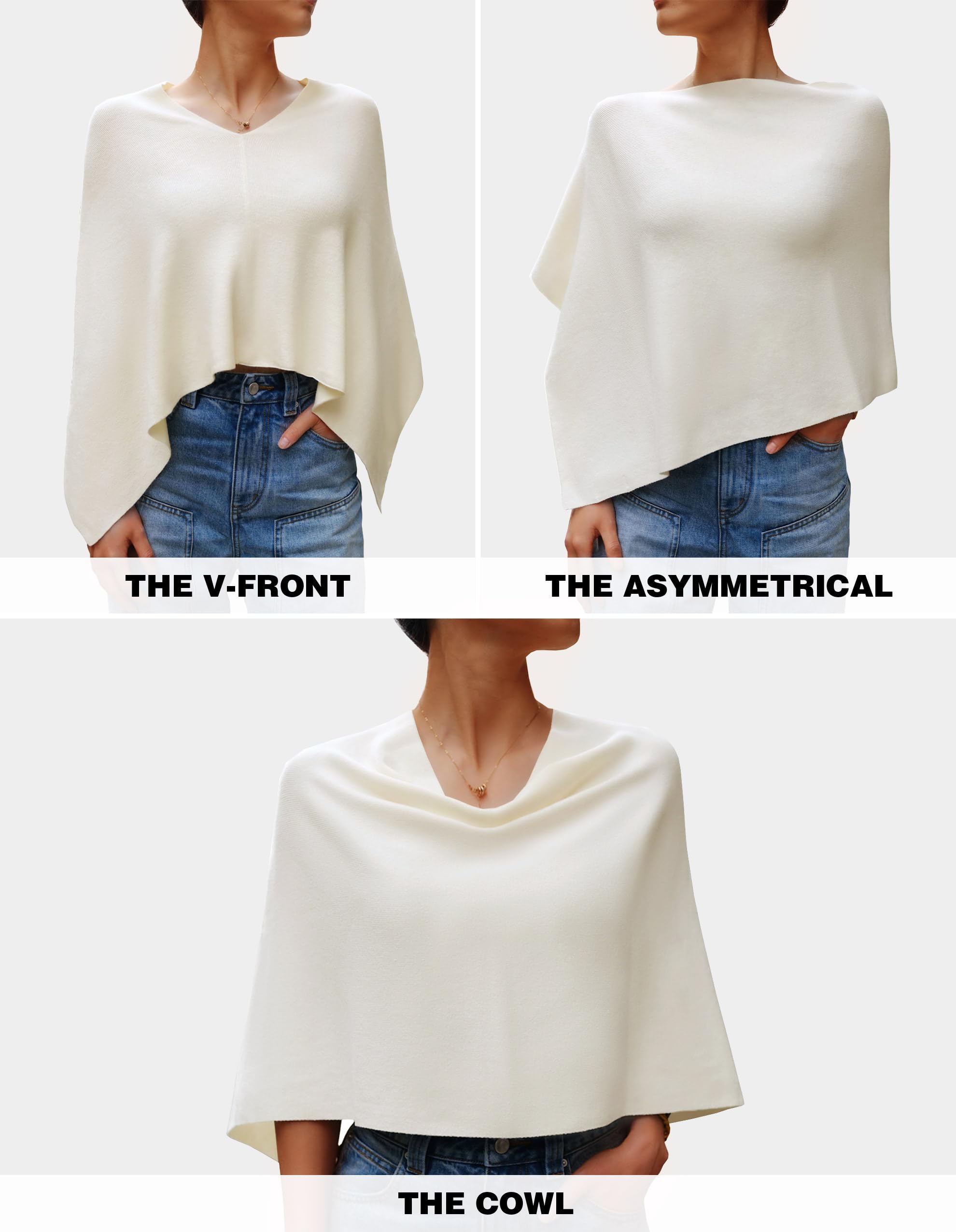 PULI Women Capri Poncho Sweater Slimming Fit Cropped Versatile Shawl Soft Knit Wraps Cowl Neck Short Tops