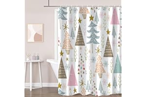 GKLEASG Merry Christmas Shower Curtain, Winter Xmas Tree Snowflake Star Holiday Waterproof Fabric Machine Washable for Bathroom Bathtub Decor with Hooks 72"x72"