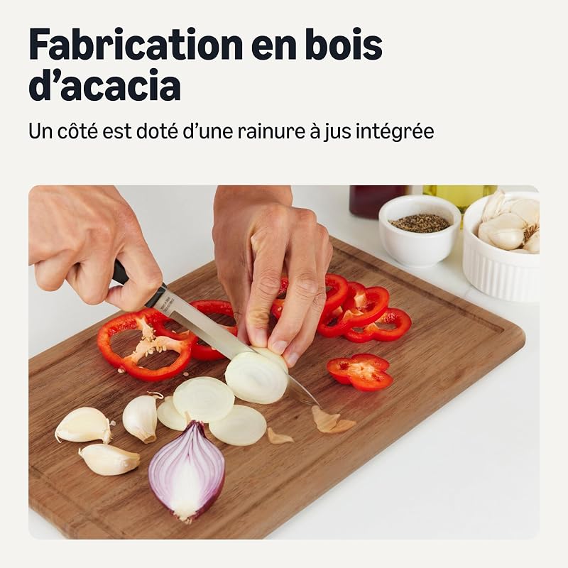 Planches à Découper en Bois, Lot de 3 Pièces, Bois d’Acacia Préhuilé — photo 3 sur 6