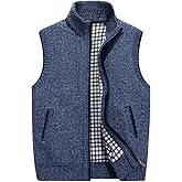 LemonGirl Mens Casual Slim Full Zip Knitted Sweater Vest with Pocked