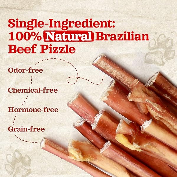 NATURAL FARM ODOR-FREE THIN BULLY STICKS (12”, 25-PACK) ALL-NATURAL LONG-LASTING DOG CHEWS, 100% BEEF PIZZLE, GRASS-FED, GRAIN-FREE, PROTEIN FOR MUSCLE DEVELOPMENT & ENERGY, PERFECT FOR LARGE DOGS
