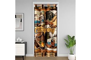 jejeloiu Rustic Cabin Camper Pattern Door Curtain for Doorway Window 34" x 80" Camping RV Thermal Insulated Temporary Room Di