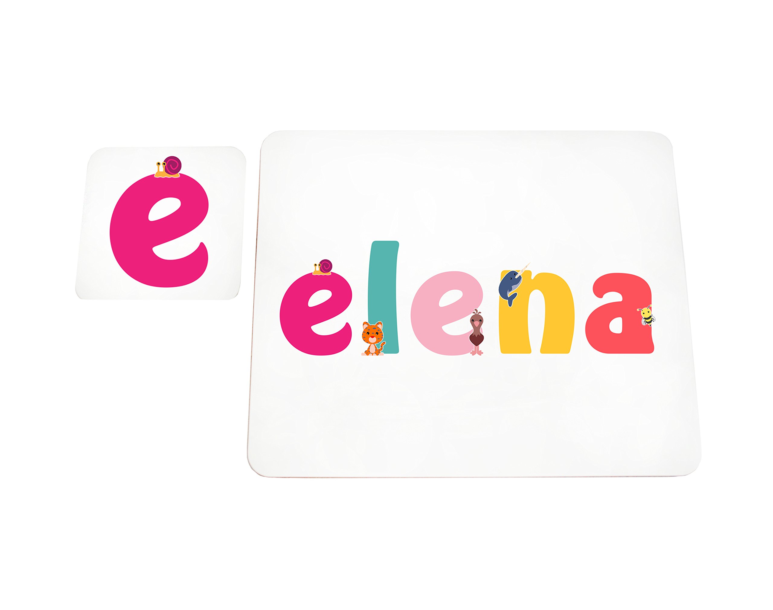 Little Helper Doily with Colourful Coaster Style Example with Girl's Name Elena