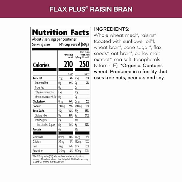 NATURE’S PATH ORGANIC FLAX PLUS RAISIN BRAN CEREAL, 14 OZ (PACK OF 1), NON-GMO