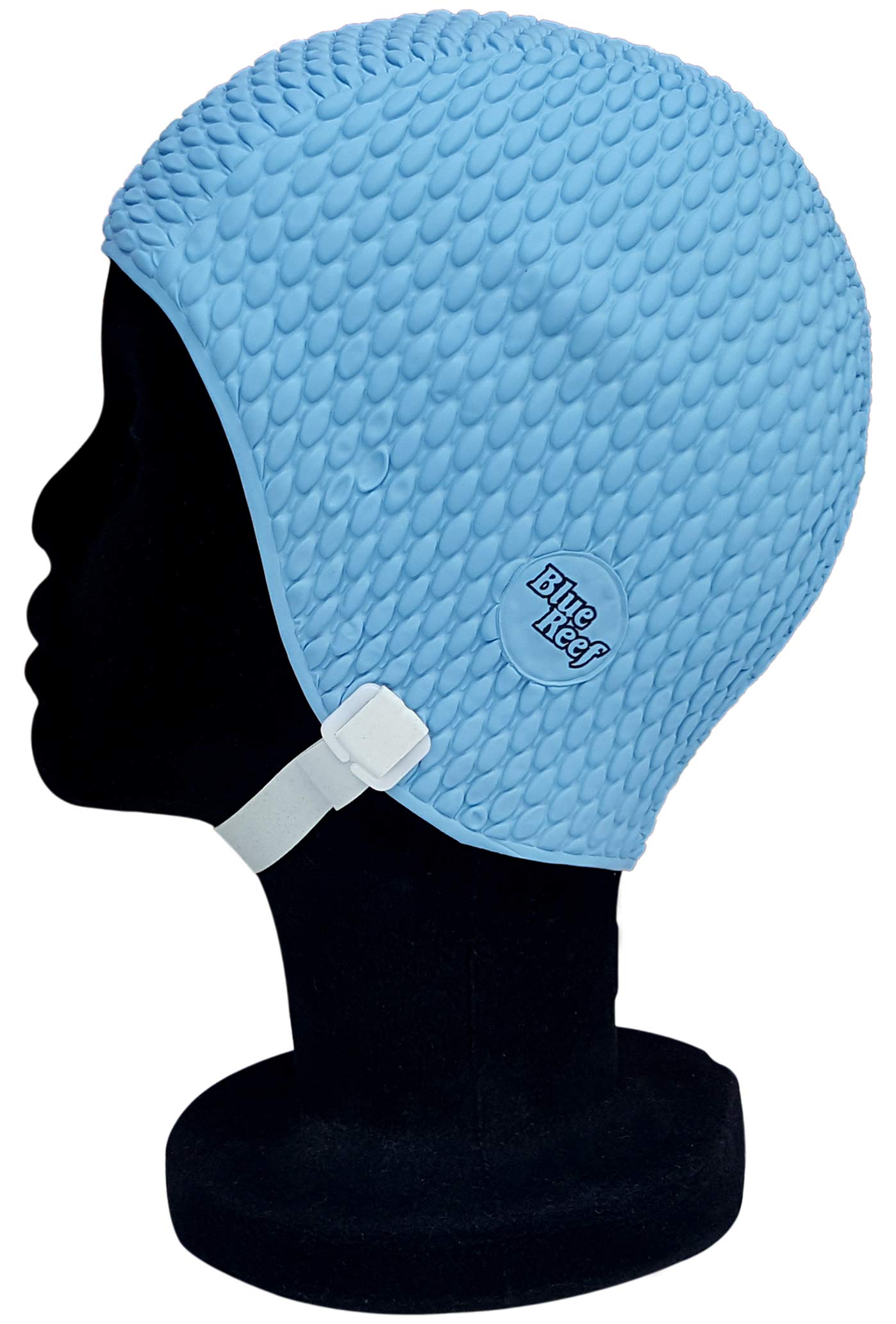 Blue Reef Bubble Pimple Effect Light Shades Single Solid Colour Ladies Classic Retro Swimming Hat Swim Cap One Size Average Adults Adjustable Strap (Sky Blue)