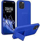 kwmobile Case Compatible with Apple iPhone 12 / iPhone 12 Pro - Case with Hand Strap and Stand Soft TPU Silicone Coating - Baltic Blue