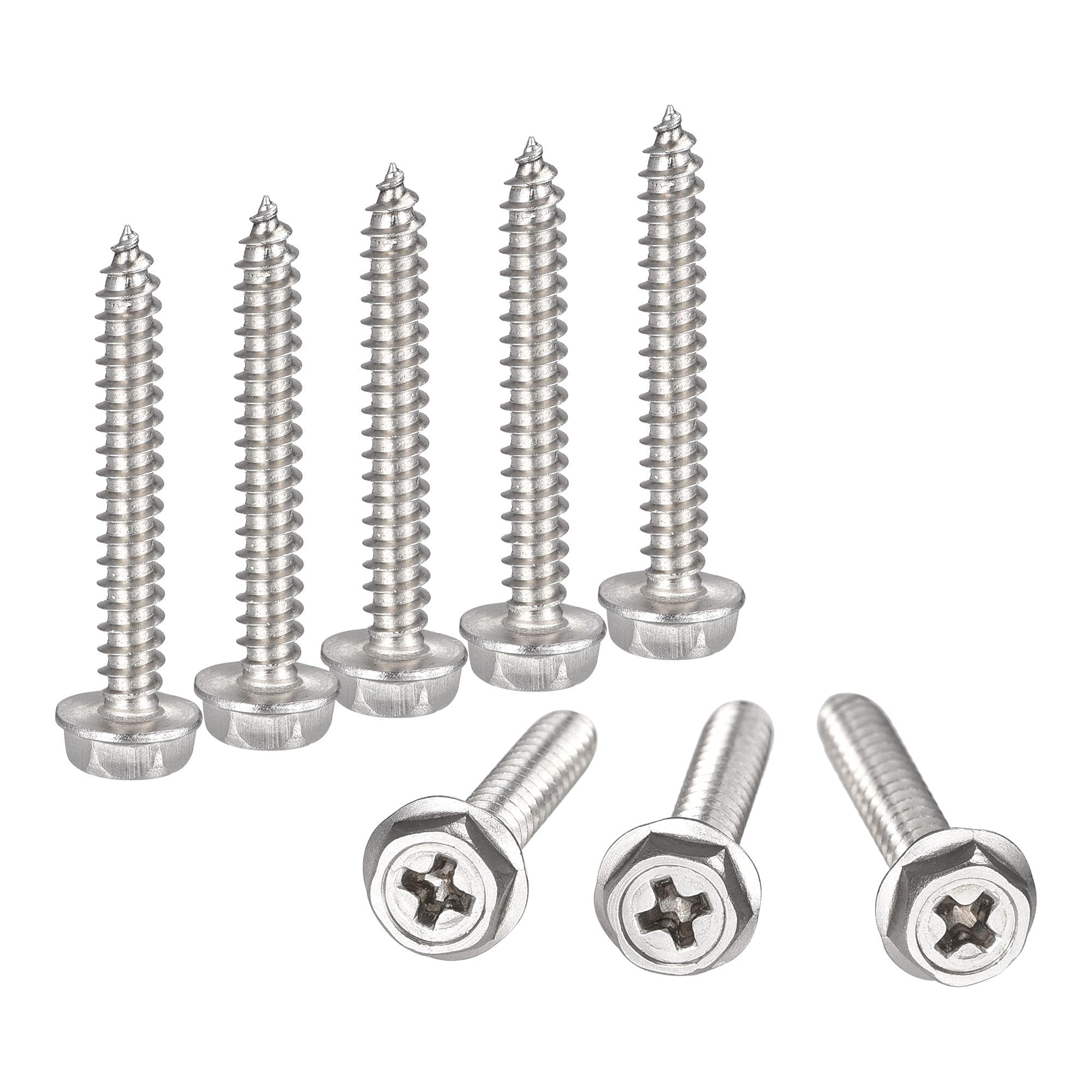 sourcing map Phillips Hex Washer Self Tapping Screws, M4 x 30mm 304 Stainless Steel Hex Flange Sheet Metal Screw 25pcs