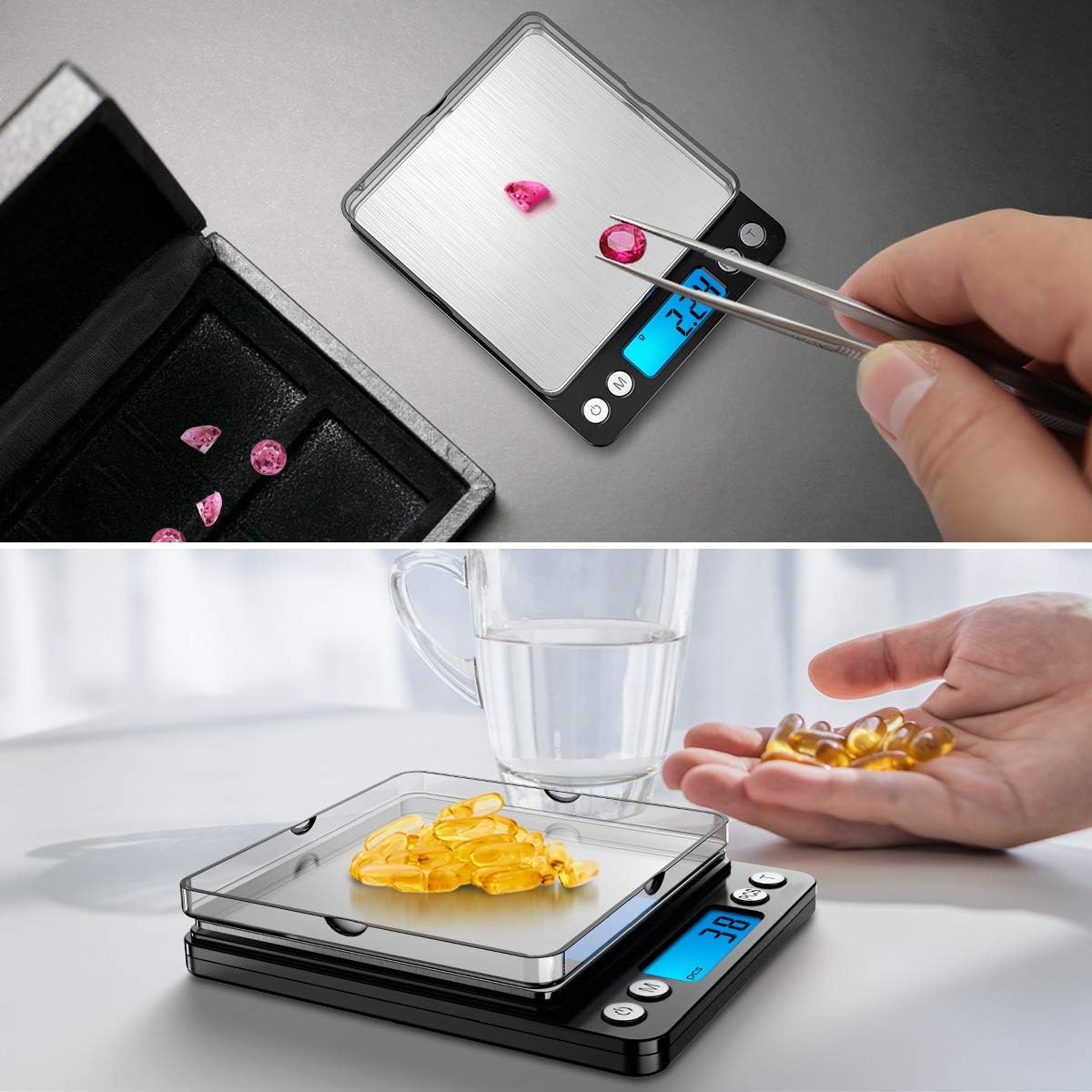 Criacr Digital Pocket Scales, 500g High-Precision Jewelry Scales, Stainless Steel Kitchen Scales with Two Trays - Image 3