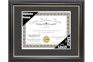 Creative Picture Frames 12" x 15" Rockefeller Black with Gold Rim Diploma Frame, Displays 12" x 15" Certificate or 16" x 20" Document without Mat, College Degree Frame, Full-Strength Glass, Black Mat