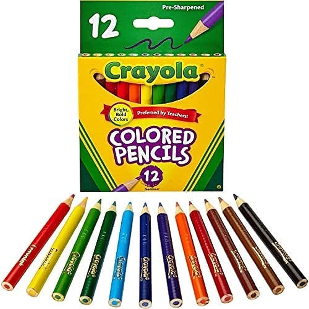 CRAYOLA Half Length Colouring Pencils Assorted 12 Pack - Tough Break Resistant