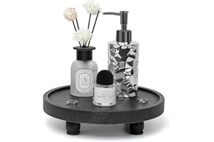 Tikea Farmhouse Wood Display Riser, 10 in. Farmhouse Pedestal Stand for Living Room Kitchen Bathroom Counter Decor, Round Display Tray for Coffee and Soap Dispenser (Black)