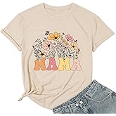 Flowers Mama Shirts for Women Floral Mom Life T-Shirt Graphic Tee Casual Short Sleeve Tops