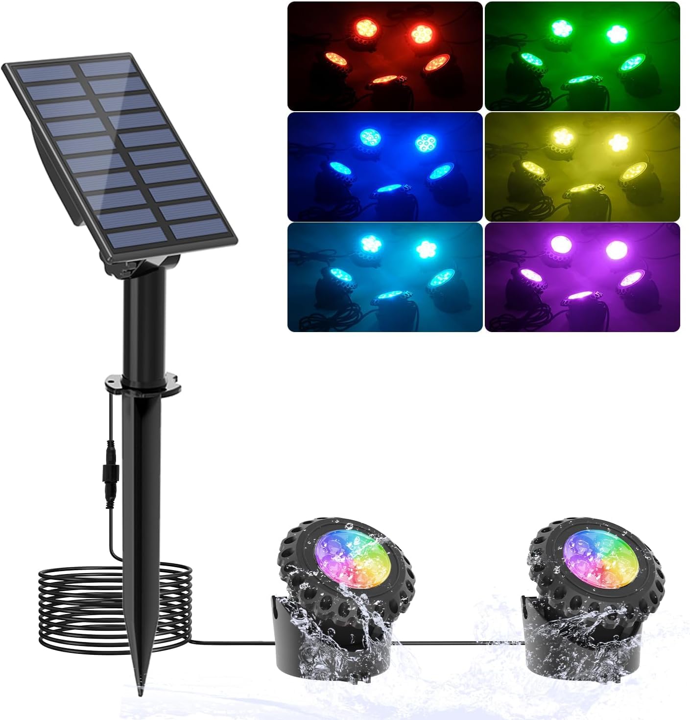 NATPOW Solar Pond Light, Underwater Pond Lights RGB Colour Changing, Submersible LED Lights for Fish, IP68 Waterproof Landscape Spotlight for Garden, Patio, Tree(2-in-1)