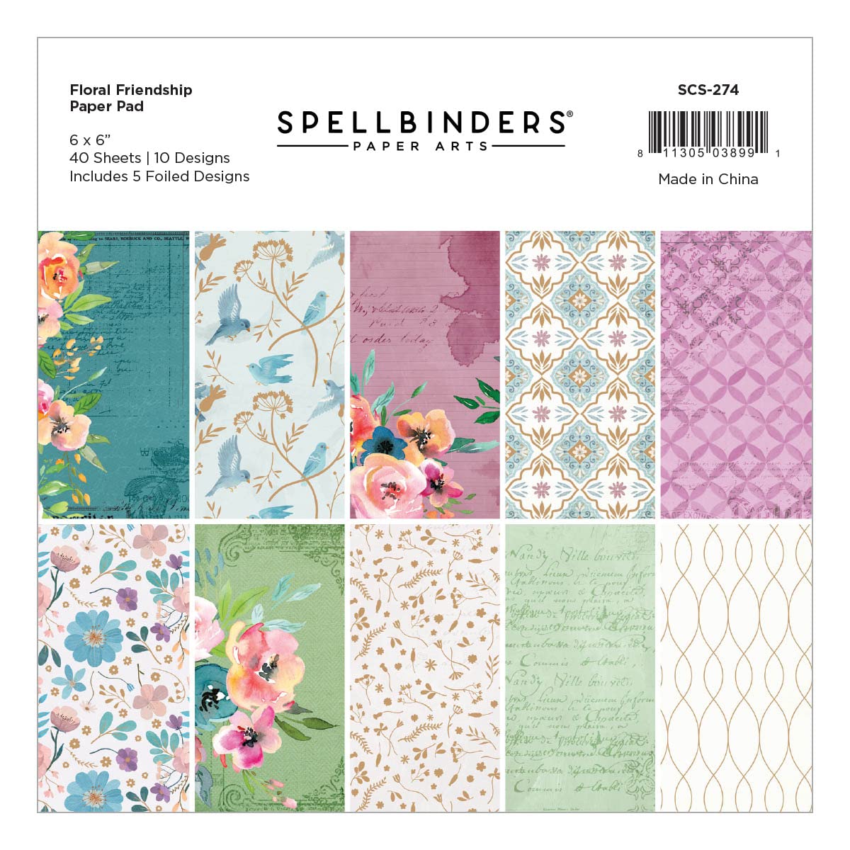 Spellbinders 6" x 6" Paper Pad from The Floral Friendship Collection, Multicolor, ONE