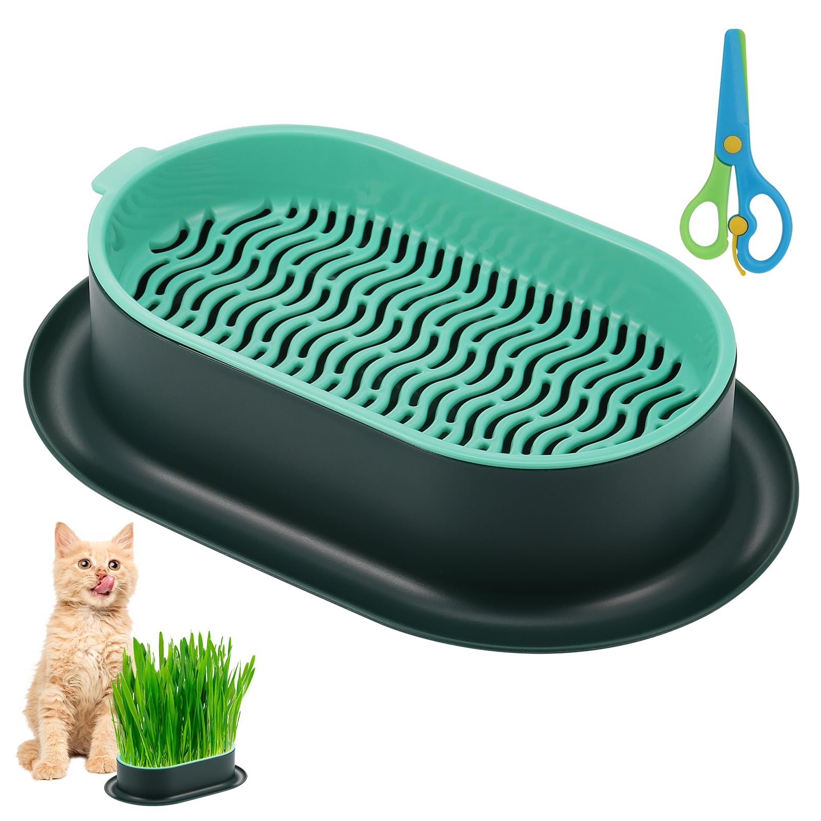 Hejo Cat Grass Planter Box with Starter Tray - Plastic Soil-Free Growing Kit for Wheatgrass, Catnip & Herbs, Indoor Gardening Supplies, Pet Safe Planter for Kitty Greens