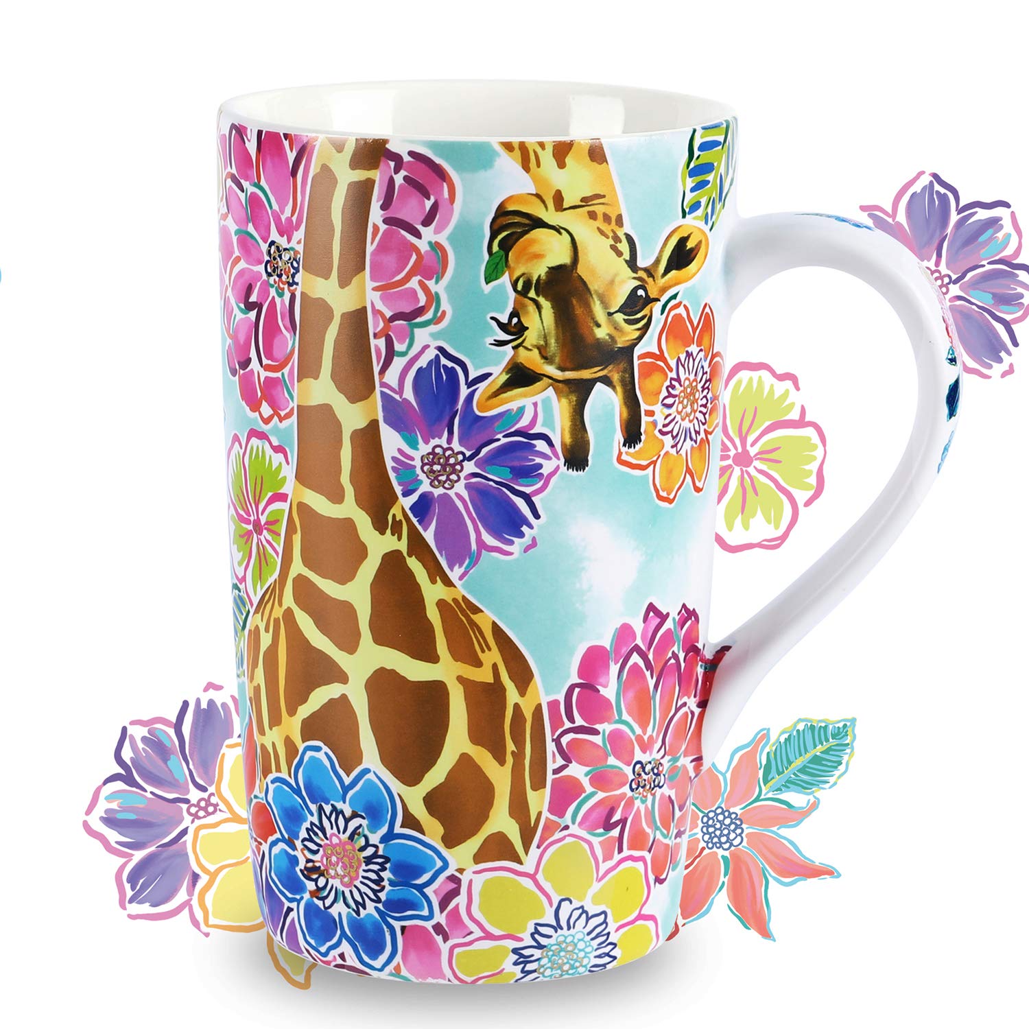 NymphFable Ceramic Coffee Mug 18oz Personalized Giraffe Flowers Coffee Cups with Handle Baking Pattern Tea Cup Large