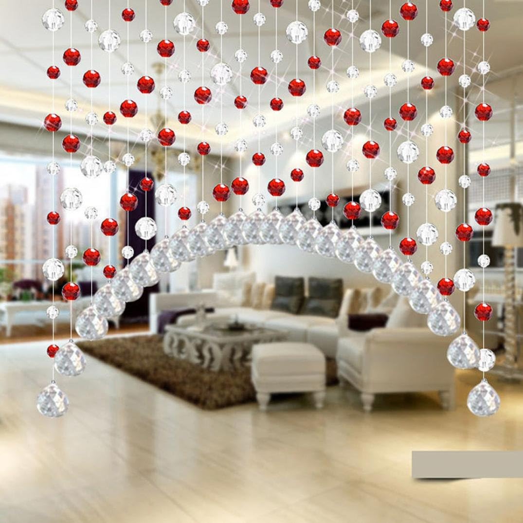 Hot Sale!!1PCs Luxury Crystal Glass Bead Curtain,Living Room Bedroom Window Door Wedding Decor Length - 1M (D:Red)