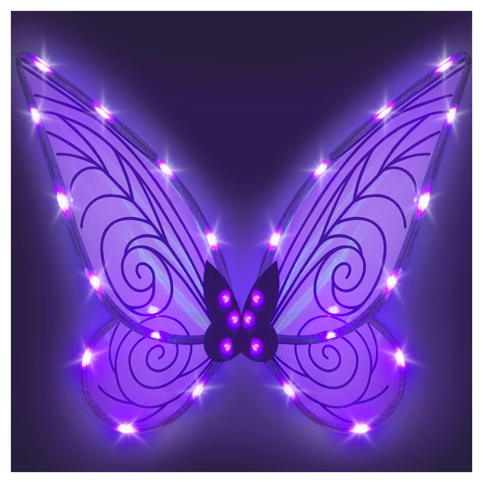 Tanganan Light up Fairy Wings Butterfly Wings for Adult Girls,LED Fairy Wing Sparkle Angel Wings for Women Halloween Cosplay Costume Angel Wings Dress Up (Purple) — image 1