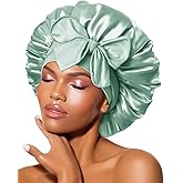 BONNET QUEEN Silk Bonnet for Sleeping Women Satin Bonnet Night Sleep Cap Wrap for Curly Hair with Adjustable Tie Band, Single Layer, Sage