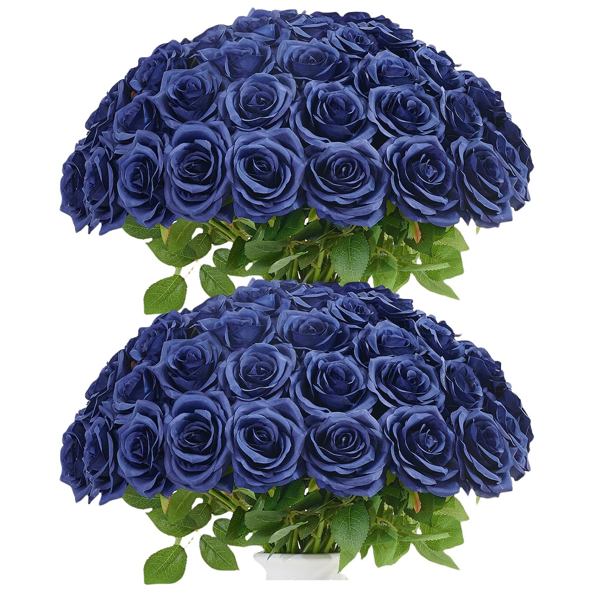 IUKnot 50pcs Navy Blue Roses Artificial Flowers Bulk,Fake Roses Silk Flower with Stems Realistic Flowers for Wedding Centerpiece Home Party Decor Image