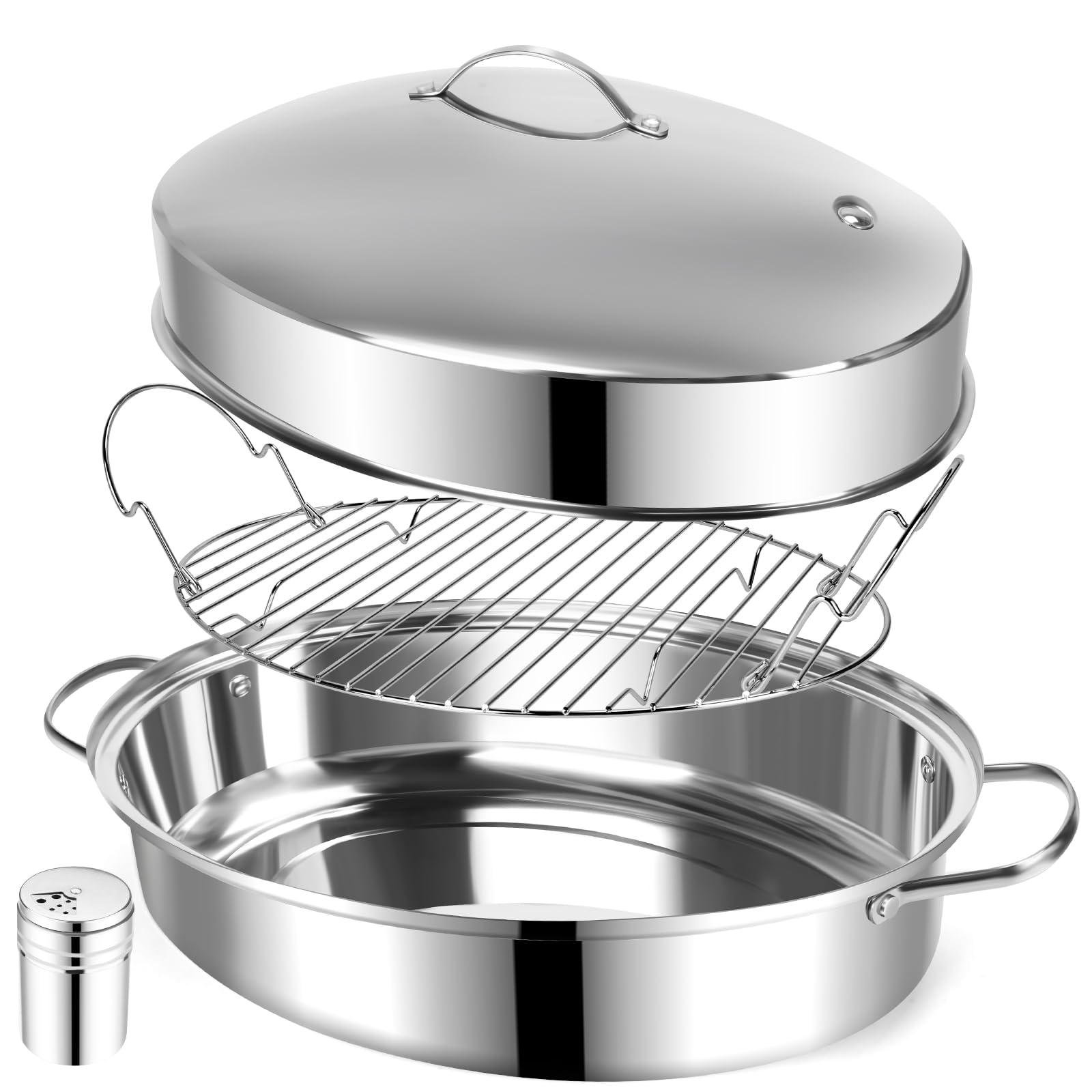 Photo 1 of 18" Stainless Steel Roasting Pan with Rack and Lid, 33 LB Capacity Large Oval Turkey Roaster Pan for Oven,Roasting Pan for Turkey,Chicken,Fish,Stews, Thanksgiving,Christmas Gift for Mom,Wife