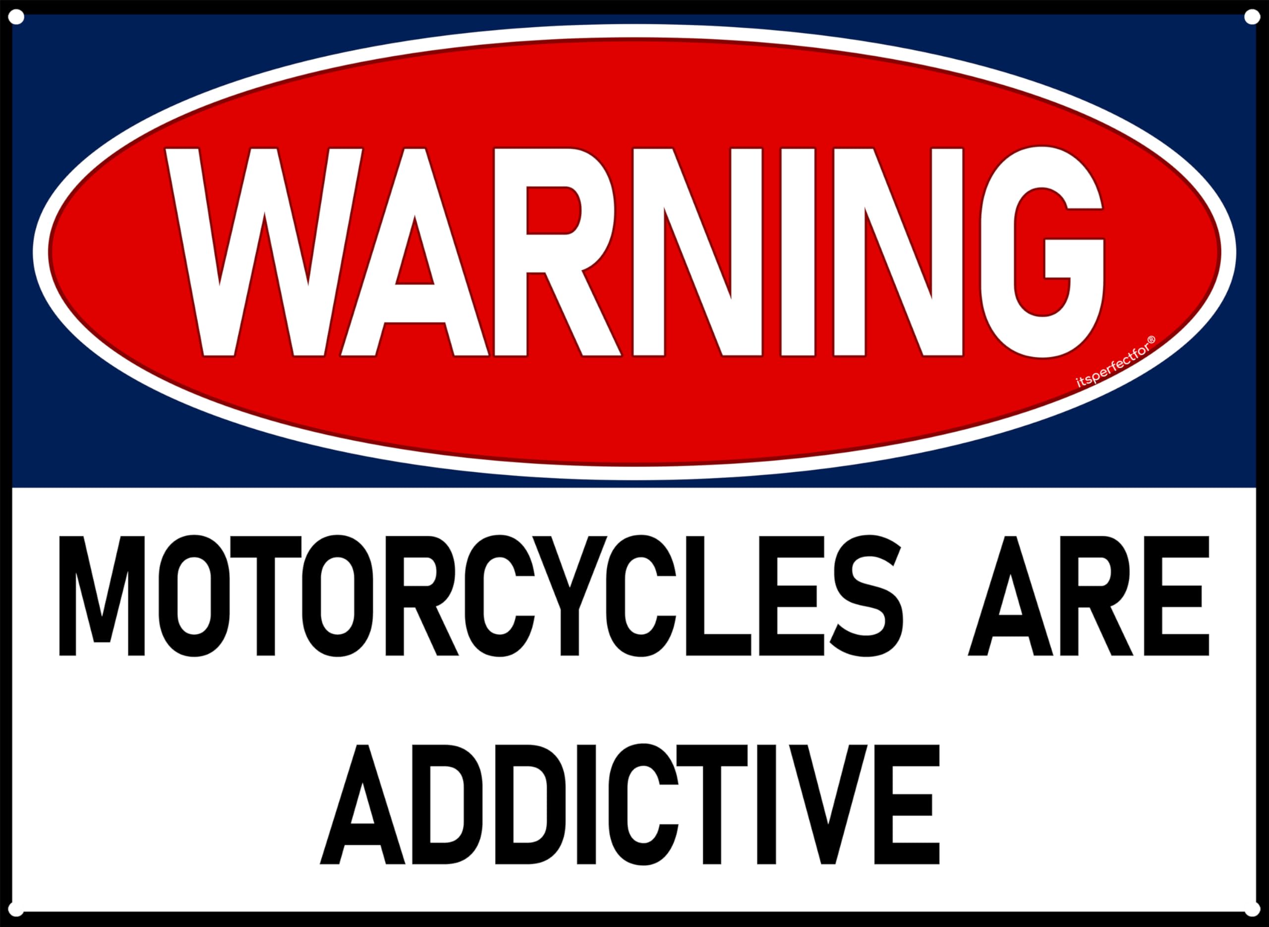 Metal Motorcycle Sign, Motorbike Garage Plaque, Motorcyclist Shed Decor, Biker Man Cave Wall Art, Warning Motorcycles Are Addictive. Size Large.
